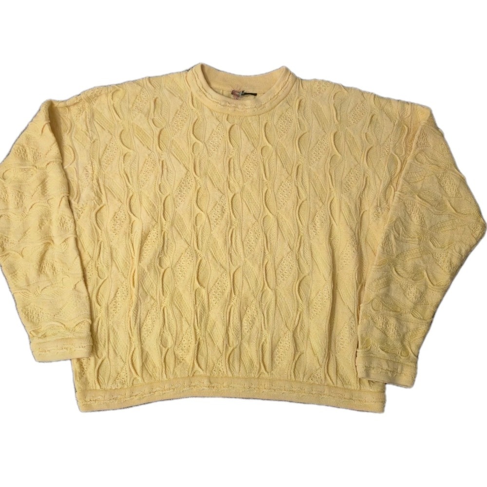Coogi Australia Sweater Men Knit 3D Solid Yellow Vibrant L Designer Crew Neck